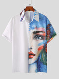 Mens Abstract Face Print Patchwork Shirt SKUK03524