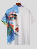 Mens Abstract Face Print Patchwork Shirt SKUK03524