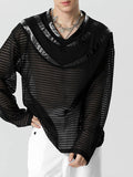 Mens Mesh PU Leather Patchwork Pullover Sweatshirt SKUK36564