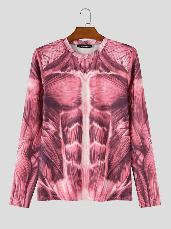 Men's Avant-Garde Party 3D Muscle Print Tight Fit Long Sleeve Round Neck T-shirt SKUL81070