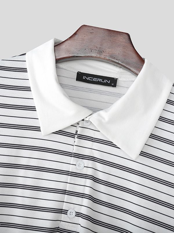 Men's Striped Turn Down Collar Long Sleeve Shirt SKUL50887