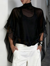 Men's Multi Layer Design Chiffon High Neck Long Sleeve T-shirt SKUL46100