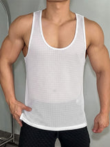 Men's Sexy Gym See-Through Fishnet Mesh Muscle Slim Sleeveless Scoop Neck Tank SKUL76004