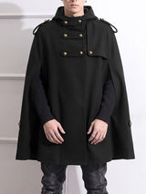 Men's Vintage Military Metallic Button Flap Epaulet Hooded Cape SKUL84579