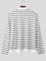 Men's Striped Turn Down Collar Long Sleeve Shirt SKUL50887