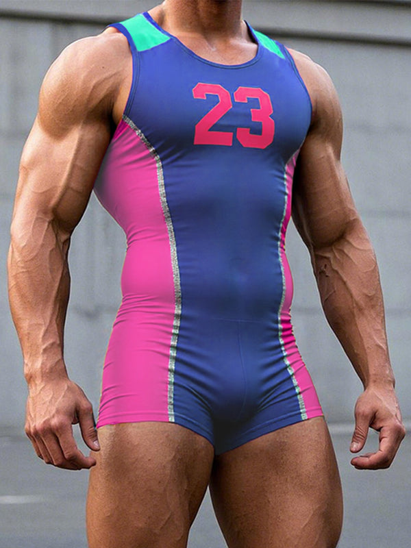 Men's Number Print Colorblock Bodysuit SKUL18798