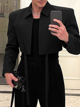Men's Avant-Garde Runway Ultra Cropped Hanging Streamer Long Sleeve Lapel Collar Crop Jacket SKUL83120