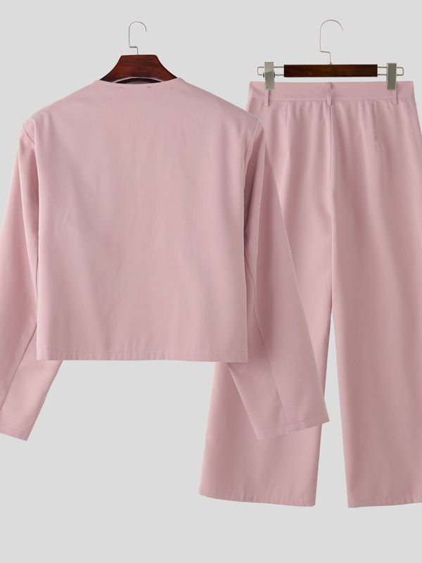 Men's Solid Color Casual Two Pieces Outfit SKUL36394