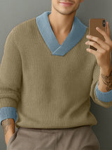 Men's Knit Colorblock Long Sleeve Sweater SKUL29751