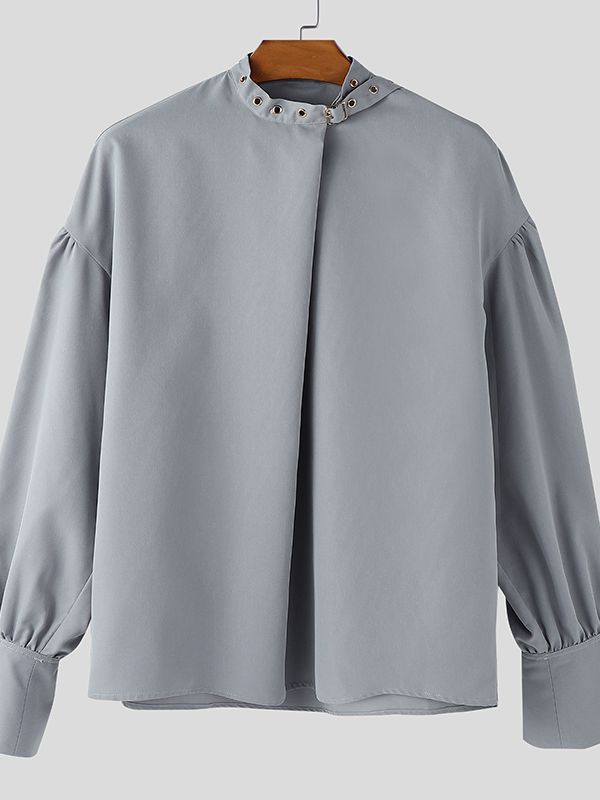 Men's Ribbon Design Eyelet Long Sleeve Shirt SKUL48630