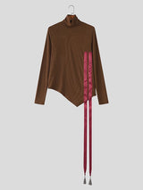 Men's Ribbon Tassel Patchwork Asymmetrical Hem High Neck Knitted T-shirt SKUL43939