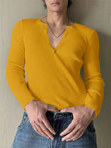 Men's Solid Texture Ribbed Long Sleeve T-Shirt SKUL29521