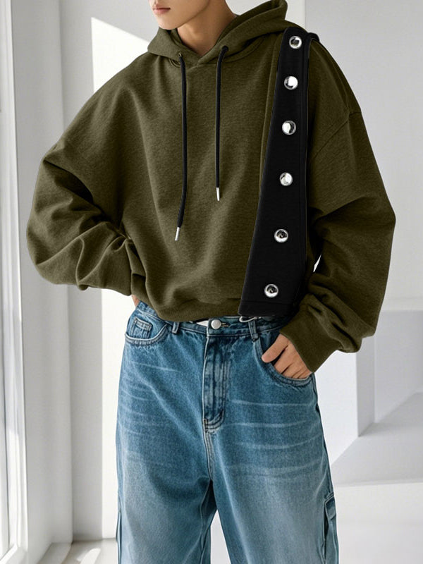 Men's Contrast Color Patchwork Button Long Sleeve Hoodie SKUL35244