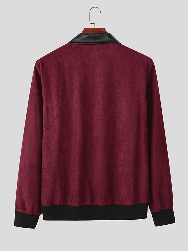 Men's Contrast Color Leather Long Sleeve Jacket SKUL40158