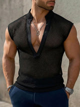 Men's Avant-Garde Sheer Mesh Deep V-Neck Slim Fit Cap Sleeve Muscle Tank SKUL64182