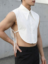 Men's Avant-Garde Pointed Collar Side Tie-Up Cropped Shirt SKUL68068
