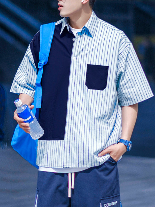 Men's Color Block Striped Short Sleeve Shirt SKUL22200