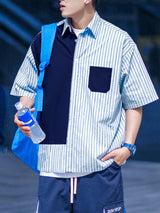 Men's Color Block Striped Short Sleeve Shirt SKUL22200
