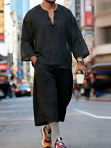Men's New Chinese Style Sheer Frog-Button Two Pieces Outfit SKUL57733