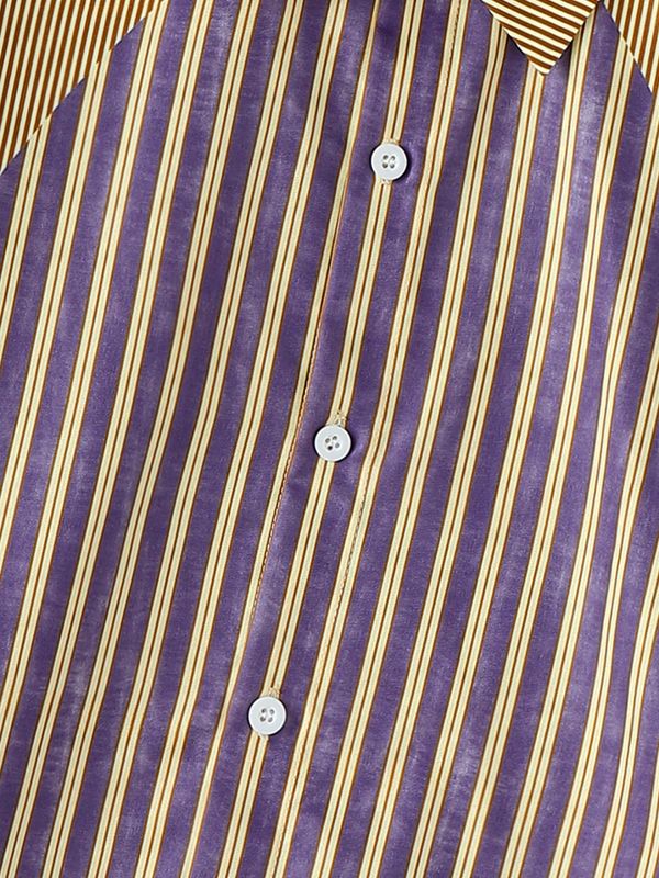 Men's American Vintage Vertical Stripe Drop-Shoulder Cropped Short Sleeve Shirt SKUL71273