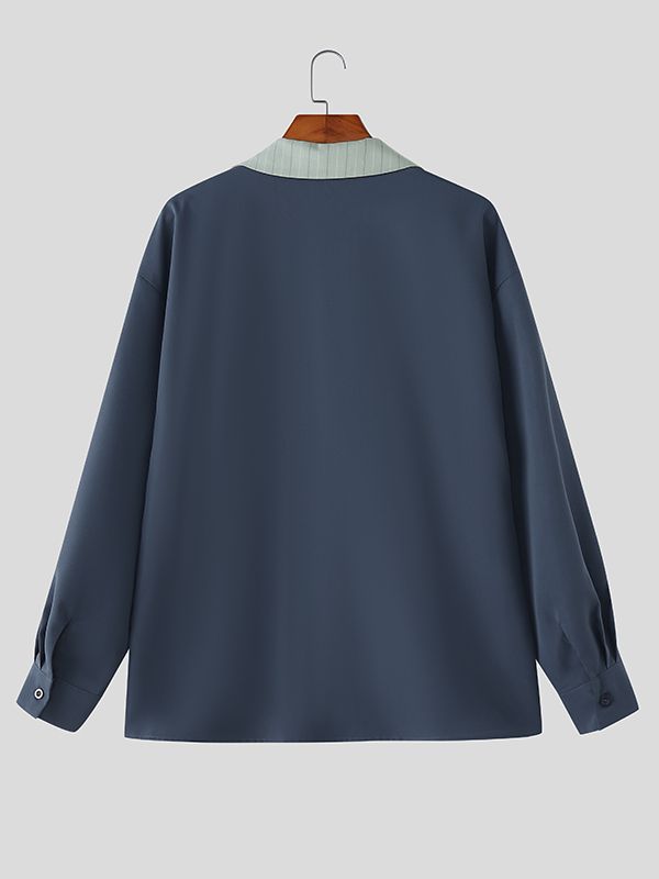 Men's Contrast Collar Striped Long Sleeve Shirt SKUL36458
