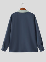 Men's Contrast Collar Striped Long Sleeve Shirt SKUL36458