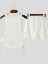 Men's Deconstructed Buckle Strap Patchwork Mesh Two Pieces Outfit SKUL42811