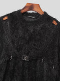 Mens Cutout Deconstruction Metal Buckle Plush Sweater SKUK39046
