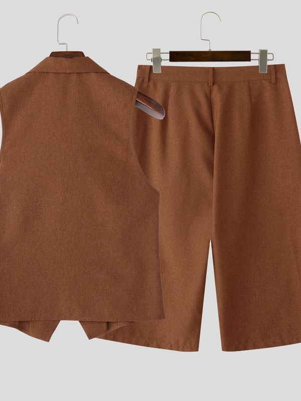 Men's Solid Color Textured Two Pieces Outfit SKUL35110