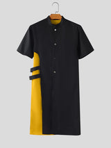 Men's Deconstructed Cut Out Long Hem Short Sleeve Shirt SKUL54570