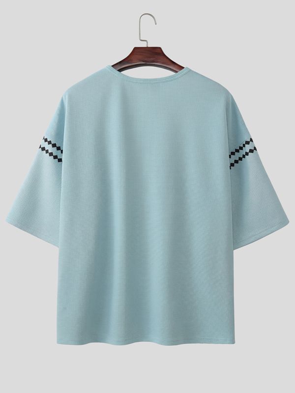 Men's High Street Retro Pixel Art Tulip Graphic Notch Neck Relaxed Knit T-shirt SKUL62117