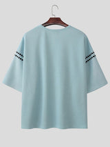 Men's High Street Retro Pixel Art Tulip Graphic Notch Neck Relaxed Knit T-shirt SKUL62117