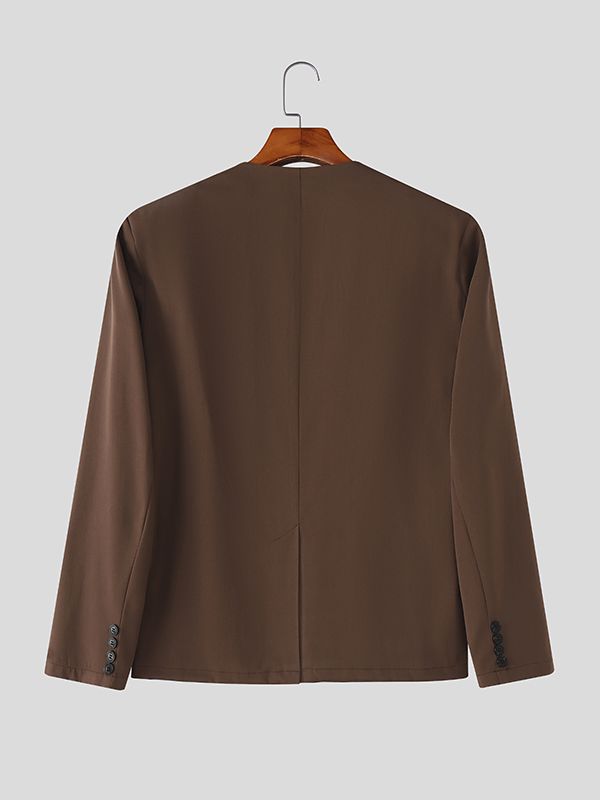 Men's Solid Color Padded Shoulder Long Sleeve Jacket SKUL42535