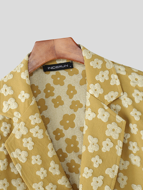 Men's Jacquard Texture Double Breasted Long Sleeve Blazer SKUL25809