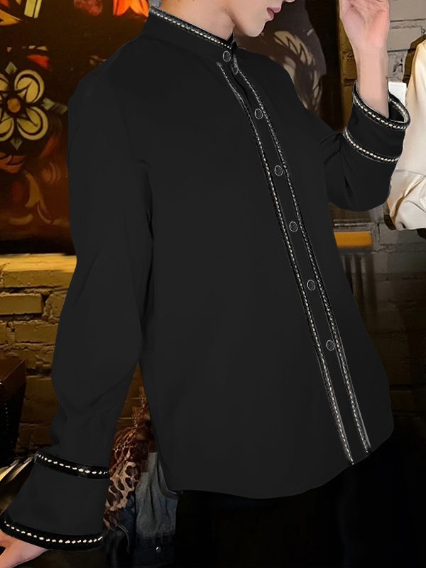 Men's Casual Contrast Color Long Sleeve Shirt SKUL45330