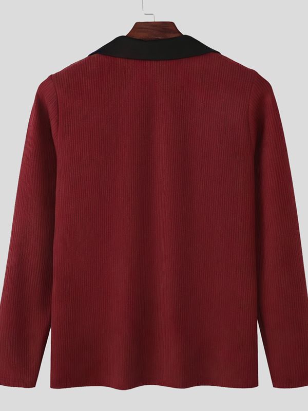 Men's Knit Textured Color Block Sweater SKUL45415