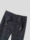 Mens Plaid Metal Button Design Casual Pants SKUK30201