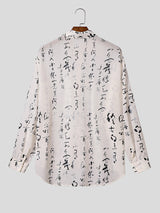 Men's Chinese Character Print Sheer Mesh Long Sleeve Shirt SKUL23478
