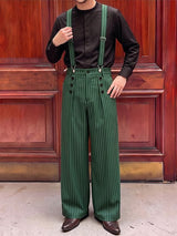 Men's Avant-Garde Victorian Pinstripe Wide-Leg Jumpsuit SKUL75693