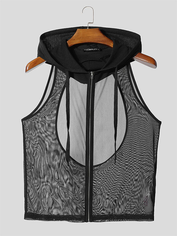 Mens Sheer Mesh Hooded Casual Tank SKUL10605