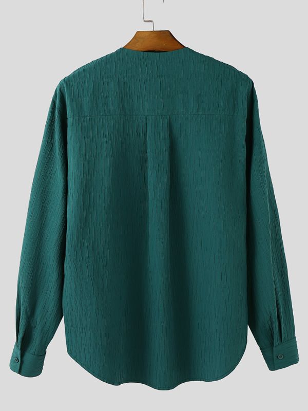 Men's Solid Color Textured Long Sleeve Shirt SKUL41190