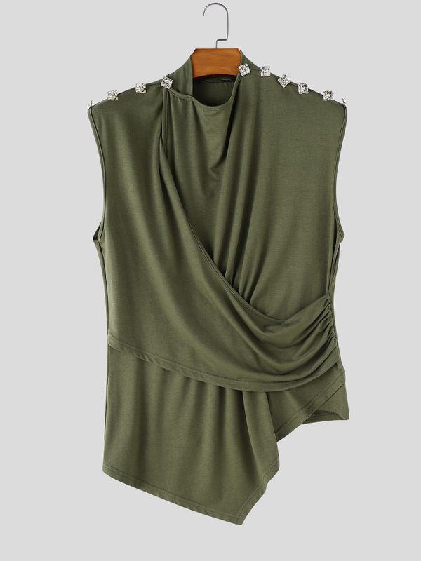 Men's Avant-garde Streetwear Draped Metal Studded Asymmetric Tank SKUL66868