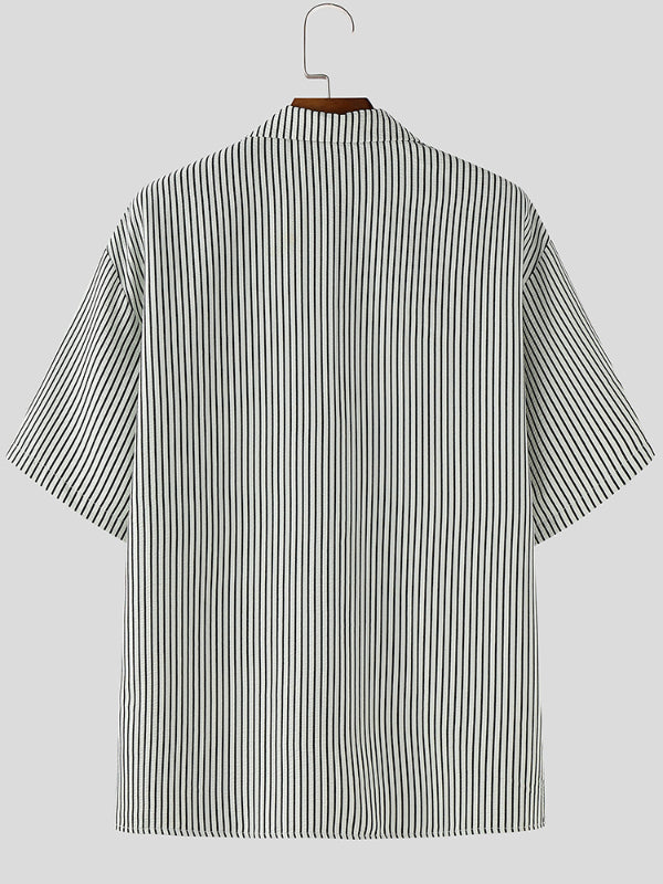 Men's Coconut Tree Embroidered Texture Short Sleeve Shirt SKUL15618