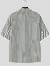 Men's Coconut Tree Embroidered Texture Short Sleeve Shirt SKUL15618