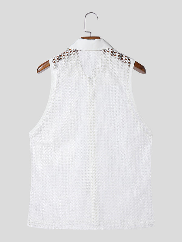 Mens Sheer Mesh Hollow Sleeveless Shirt SKUL19724