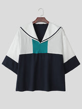 Men's Colorblock Sailor Collar Long Sleeve Shirt SKUL29582