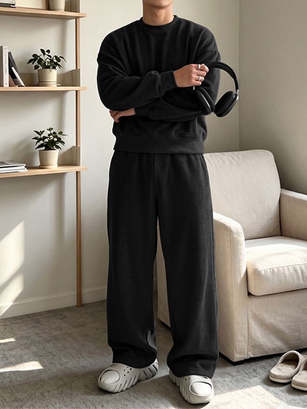 Men's Clean Fit Urban Casual Wide Ribbed Hem Elastic Waist Drop Shoulder Two Pieces Outfit SKUL82473