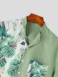 Mens Tropical Plant Patchwork Stand Collar Shirt SKUK12831