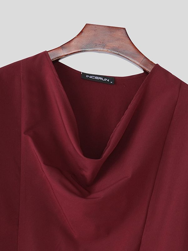 Men's Solid Color Draped Collar Design Long Sleeve Shirt SKUL36334