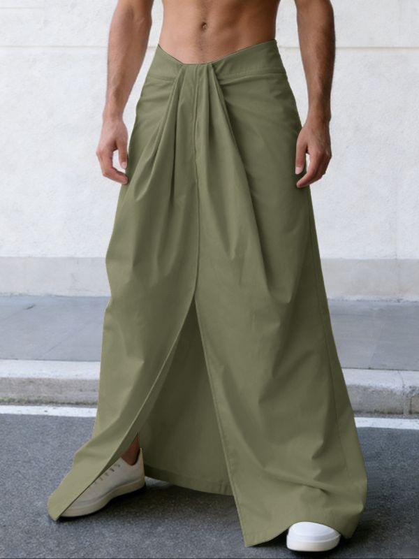 Men's Bohemian Ethnic Style Draped Wrap Front Loose Wide Leg Skirt SKUL60637